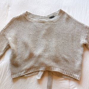 Light Grey Express Cropped Sweater Braided Back